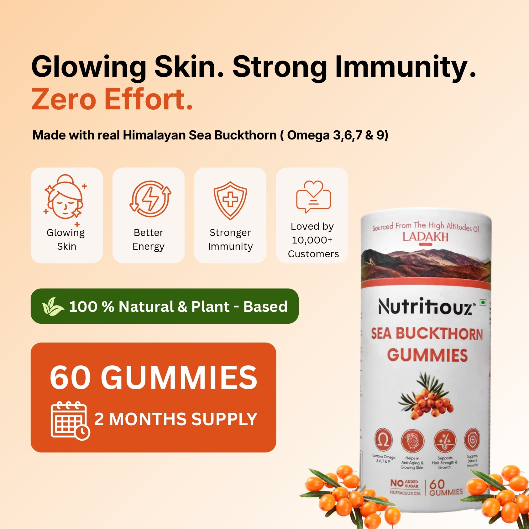 Nutritiouz Sea Buckthorn Gummies – 60-Day Value Pack