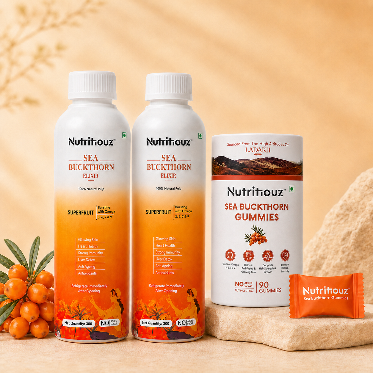 Nutritiouz Sea Buckthorn Elixir Pack of 2 + 30 Gummies Combo