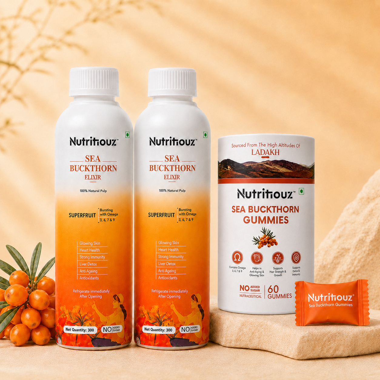 Nutritiouz Sea Buckthorn Elixir Pack of 2 + 30 Gummies Combo